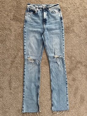 ZARA Light Wash Distressed Straight-Leg Jeans